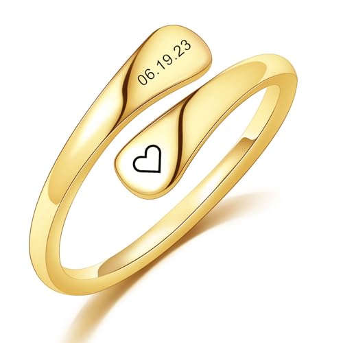 MeMeDIY Personalized Promise Rings 925 Sterling Silver Spiral Twist Name Ring Birthstones Ring Engraved Name for Women Wedding Band Engagement Ring Opening Adjustable Ring