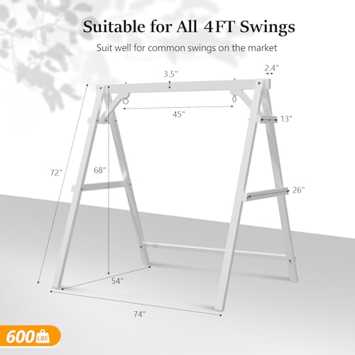 Image of VINGLI 6.2FT Wooden Porch Swing Frame for 4FT Swing, White