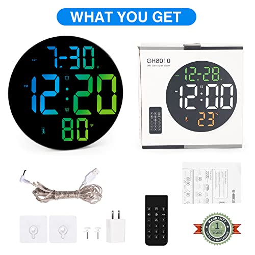 Amgico Large Digital Wall Clock, 9" Led Digital Alarm Clock Large Display 12/24H Large Wall Clock For Living Room Decor, 4 Level Brightness, 2 Alarms, Temperature Detect, Digital Clock For Bedroom #TOP6