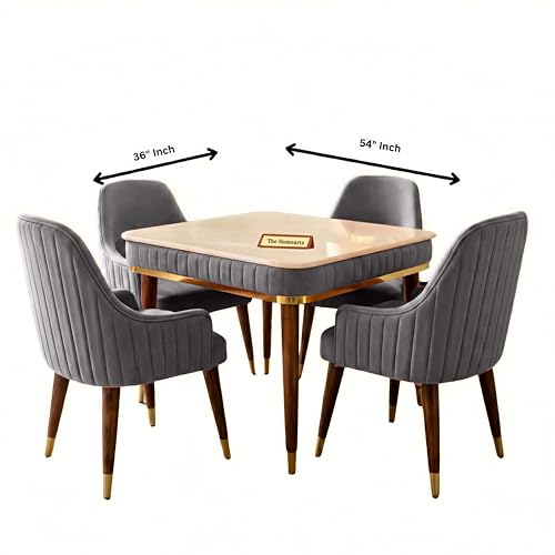 Image of Onyx Elite Modern Dining Table Set 4-Seater Modern Wooden Dining Table Set |1 Year Warranty | Onyx Top Table with 4 Chairs (Dark Gray)
