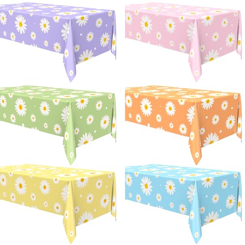 Remagr Daisy Tablecloth 54x108 Plastic Disposable Party, Macaroon, 6 Pcs