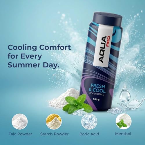 Image of Aqua Red Cooling Talc Powder Pack of 2 (300g Each) | Fresh & Cool Body Powder | Strong Cooling Effect, Sweat & Body Odour Protection | Long-Lasting Fragrance & Daily Use Talcum Powder