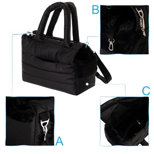 PillowPrim Hundetasche, Welpentasche - Tragetasche für kleinen und mittleren Hund, Katze - S - bis 5 kg, Tasche für unterwegs, Hundetrage mit Karabiner, Dog Carrier, Transporttasche, schwarz
