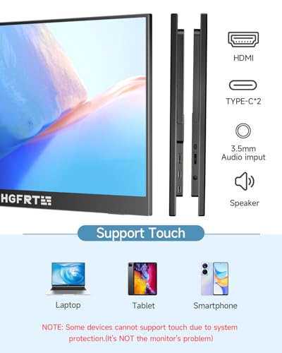 Image of Portable Monitor Touchscreen 15.6 inch, 1920x1080 60Hz FHD IPS HDR 10-Point Touch Screen Monitor with Built-in Stand & Speaker, HDMI USB C VESA External Travel Monitors for Laptop, PC, Mac, Phone