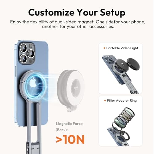 Image of ULANZI MA30 Magnetic Mobile Phone Tripod, Mini Foldable Aluminum Tripod, Double-Sided Magnet, Quick Mount, Compatible with iPhone 16, 15, 14, 13, 12 Magsafe, Silver