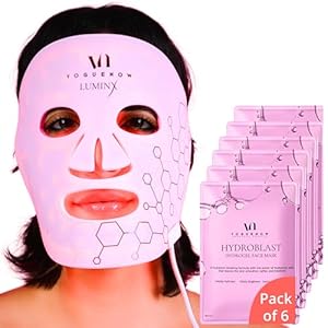 LuminX FDA Cleared LED Face Mask – Light Therapy Spa Kit With 6 Pcs Hydrogel Sheet Mask – Premium 4 Colors (Infrared & Red) Light Therapy Mask -Spa Light Therapy Facial for Younger Brighter Skin