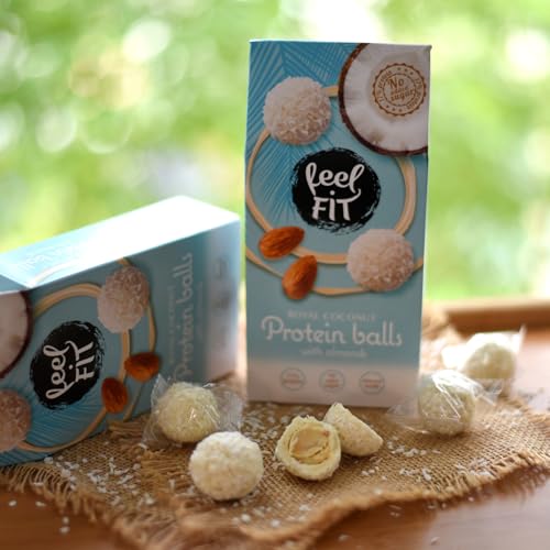 feel FIT Zuckerfreie Kokos-Pralinen mit Mandeln, ohne Zuckerzusatz, 17% Eiweiß, 63 g