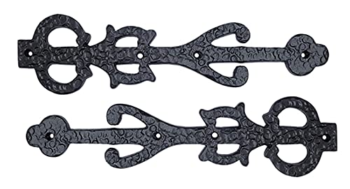 Adonai Hardware 12 Inch Izehar Heavy Duty Antique Aluminium Strap False/Faux/Dummy Hinge Fronts (2 Pack, Black Powder Coated) for Vintage Barn Doors, Gates, Furniture, Garage, Shutters and Fences