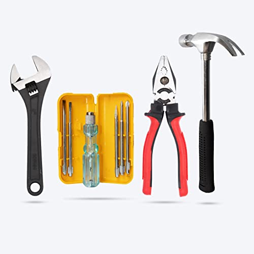 Image of Hillgrove HGCM145M1 Combo of 4Pcs- Plier, Adjustable Wrench, 5in1 Screwdriver Set, Claw Hammer Hand Tools Kit