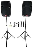 Rockville RAMSYS15 15' 1000W Rechargeable Portable PA System, 2 DJ/PA Speakers, Bluetooth, Up to 10 Hour Battery Life, Includes 2 Wireless Mics & Speaker Stands - Perfect for Live Music, DJs, Karaoke