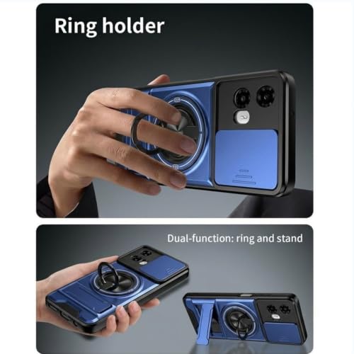 Image of Armor Camera Slider Back Case Cover for Moto G35 5G with Bracket Stand (Blue)