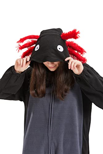 Deley Unisex Axolotl Onesie Pajamas Cosplay Adult Animal Costume Plush Homewear Sleepwear Jumpsuit Black Axolotl #TOP5