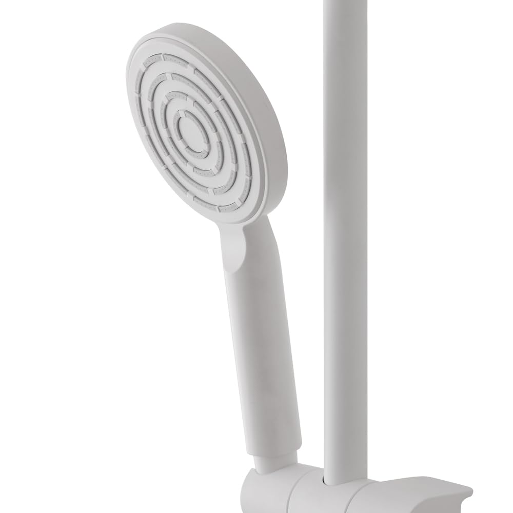 Saliscendi Doccia Da 70 Cm Tondo Anticalcare In ABS Bianco Opaco Lucido Regolabile Con Doccetta Monogetto Da 24 Cm E Tubo Flessibile Da 150 Cm Con Fissaggi Inclusi Hidra