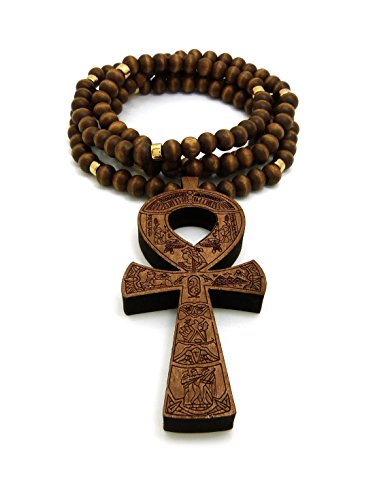 Fashion 21 Egypt Key of Life Ankh Pendant 8mm 36" Wooden Bead Necklace in Black, Brown Tone2
