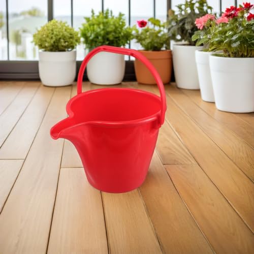 Cubo de plástico rojo de gran capacidad con asa para jardinería y abono 8