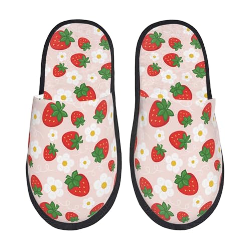 Strawberry Floral Print Women Slippers Home Furry Shoes Keep Men Couples Shoes Warm For Women-
