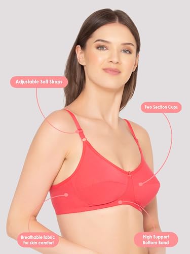Image of Groversons Paris Beauty Women's Non-Padded Wire-Free Full Coverage Cotton Bra | Adjustable Straps | Hook & Eye Closure | Soft Everyday Bra