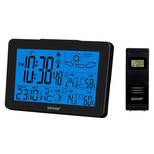 Estación Meteorológica Inalámbrica WS-530BLACK. Termómetro higrómetro digital para medición interior/exterior de temperatura y humedad. Previsión meteorológica. Función reloj y alarma