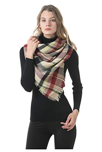 Pañuelos Cuadrados Mujer Chal con Flecos Retro Vintage Fular Manta Tartan Escoces Pashmina Cachemira Manton Lana Estolas de Fiesta Bufanda Grande Invierno Poncho Capa Shawl Wrap Square Scarf WJA04