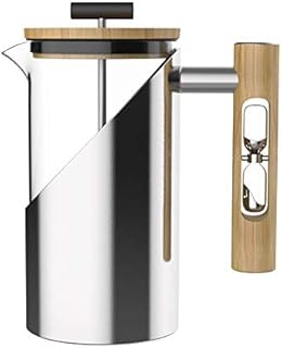 StramperPress| French Press coffee maker | HourGlass Timer| Coffee Press| (Silver, Stainless Steel)