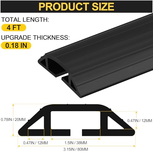 Image of MYFAMIREA 4FT Floor Cord Cover Heavy Duty Cable Cover Protector with 3 Channels Extension PVC Floor Wire Cover Outdoor Cord Hider Management Cord Cover for Wire on Floor for Home Office Outdoor, Black