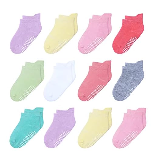 HYzgb Toddler Girls Socks 3T-4T-5T with Grippers 12 Pairs Cotton Little Kids Non Slip Ankle Socks for Toddler Kids 3-4-5 Years Old All Seasons Wearing (Bright Candy Colors)