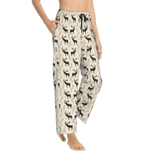 Pantalon de pyjama femme à motif élan en tissu fluide et doux