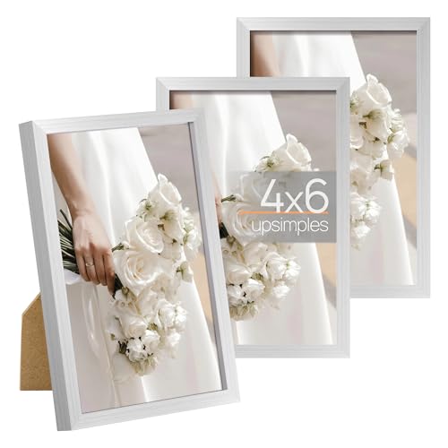 Image of upsimples 4x6 Picture Frame Glass, Thin Border, Silver Photo Frames, 3Pcs | Small Picture Frames, Fit 4 x 6 Photos for Family, Baby, Wall and Tabletop Display, Home Decor for Mother's Day, Christmas