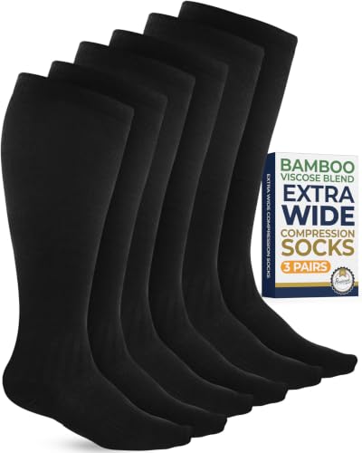 Image of Pembrook 3 Pairs Plus Size Compression Socks Wide Calf - Bamboo Viscose Compression Socks for Women Wide Calf