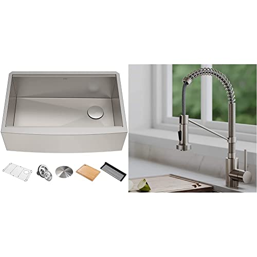 KRAUS Kore Workstation 33-inch Farmhouse Flat Apron Front 16 Gauge Single...