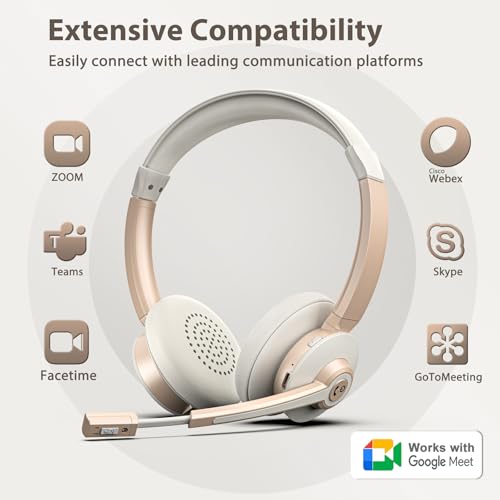 Image of Wireless Headset with Microphone, Bluetooth Headset with Mic AI Noise Canceling & USB Dongle, Wireless Headphones with Mic Mute & Charge Dock for Work PC Computer Phone Office Teams Call
