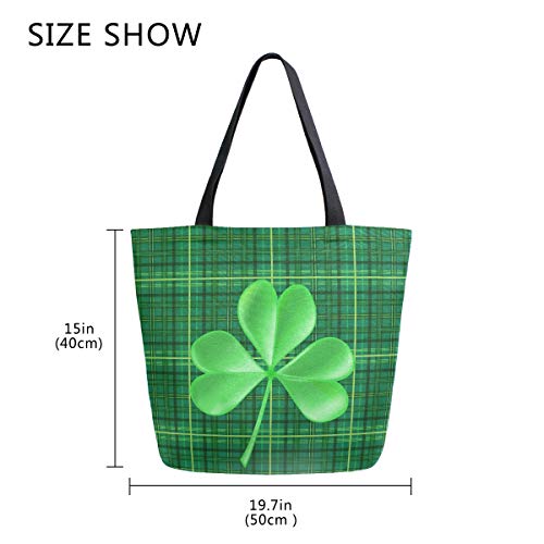 Image of St Patrick's Day Canvas Tote Grocery Bag Shoulder Casual Book Bag Large for Women Teachers, Shamrock Clover Cotton Bag Shopping Purse Handbag Reusable Multipurpose Use