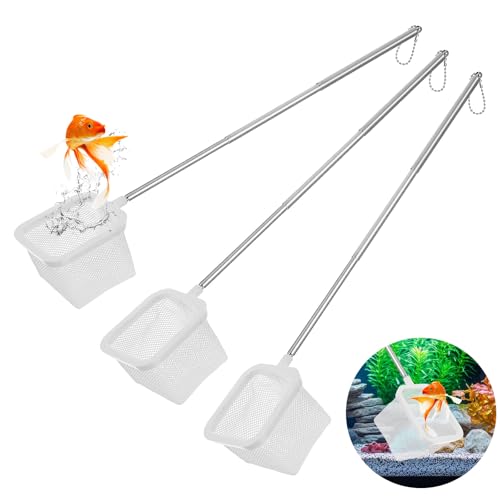 3Pcs Aquarium Fish Net with Extendable Handle, 3.14in Small Fish Tank Net Stainless Steel Fishes...