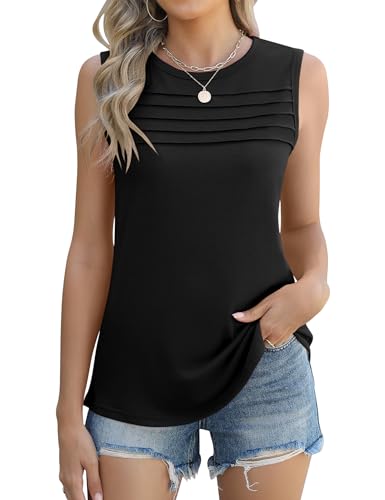 Micoson Womens Tank Tops 2025 Summer Casual Sleeveless Tops Loose Flowy Crewneck Shirt Basic Tees2