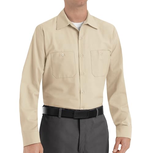 Image of Red Kap Men's Long Sleeve Industrial Work Shirt | Moisture Wicking Button Up, Wrinkle Resistance Fights Fading & Stains