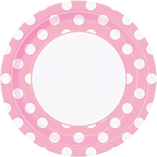 Unique Party- Assiettes en Carton Écologiques-23 cm-Motif à Pois Rose Pastel-Paquet de 8, 37975EU, Pink