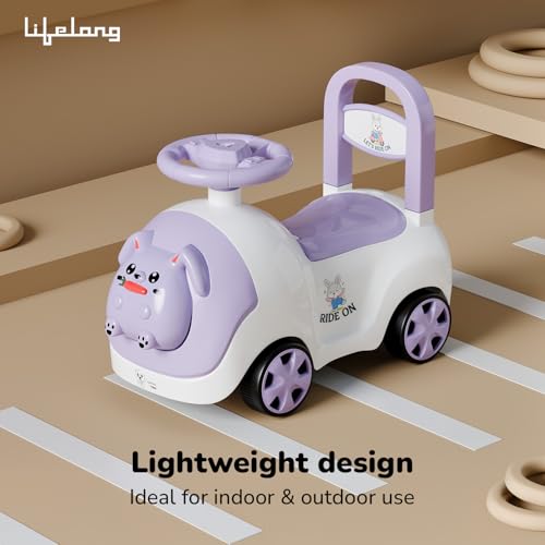 Image of Lifelong Bunny Manual Push Ride-On Toy Car with Back Support for Boys & Girls 1-4 Years, Distraction-Free, Non-Musical, Easy Installation, 50kg Capacity, Steering Wheel, Storage, Indoor Outdoor Fun