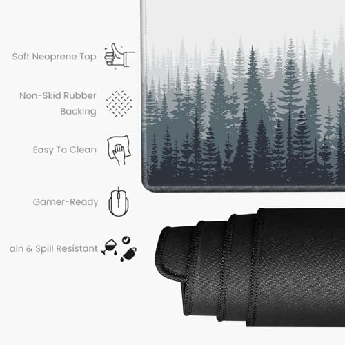 Image of Misty Forest Mouse Pad 24x12 Desk Mat for Desktop Gaming Mousepad Long Desk Pad Stitched Edges XL Computer Mat Large Mouse Pads for Wireless Mouse Office