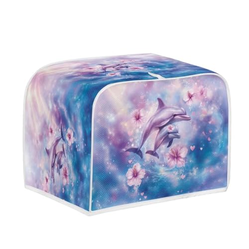 Image of Talayituse Dolphin Hibiscus Print 2 Slice Toaster Covers Dust Protection Bread Maker Covers Toaster Oven Cloth Cover Kitchen Accessories Washable Appliance Cover, S