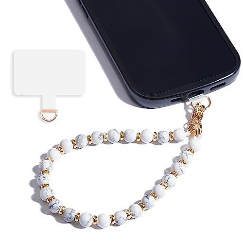 Image of Marble Beaded Phone Wrist Strap for Women, Detachable Design | 304 Steel Core, detachable phone wristlet with tether tab, keeps your phone secure for shopping, travel and daily use.