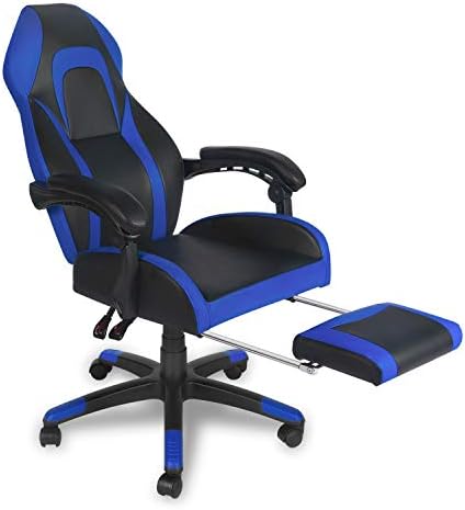 Video Gaming Chair Racing Workplace Chairs Laptop Ergonomic Sport Chair PU Leather-based Seat Top Adjustable Chair with Footrest (Blue 1)