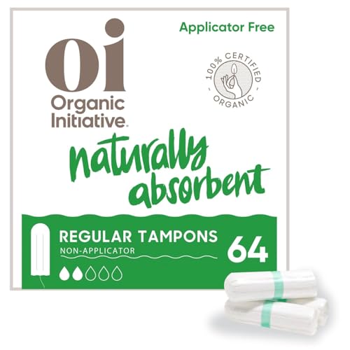 Oi | Organic Initiative - 100% Certified Organic Cotton Non-Applicator Tampons | Ultra-Absorbent, Unscented, Natural, Non-Toxic, Applicator Free | Regular | 64 Count
