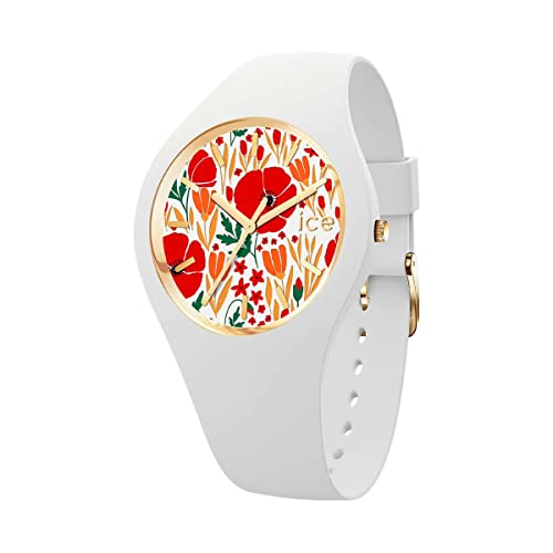 Ice-Watch - Ice-Flower - Poppy - White/Wine Unisex(43mm) Silicone Watch Ice-Watch - ICE flower Poppy fields - Women\u0027s white watch with