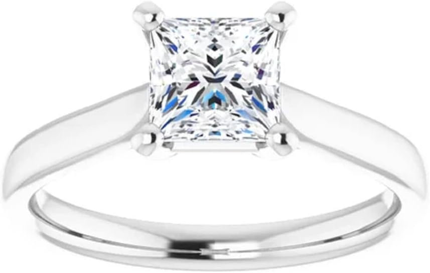 10K Solid White Gold Handmade Engagement Ring, 1.0 CT Princess Cut Moissanite Diamond, Solitaire Wedding/Bridal Ring for Women