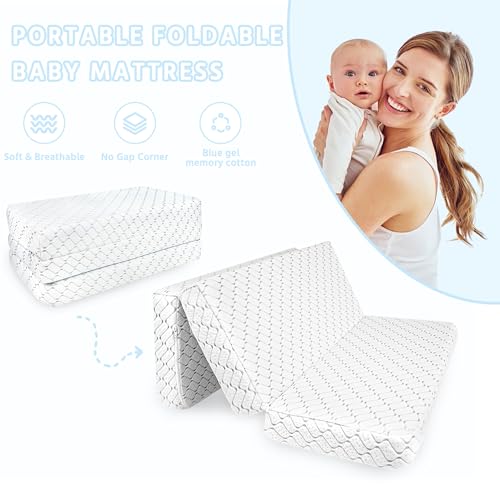 Image of Pack and Play Mattress, Trifold 38 inchx26 inchx3 inch Memory Foam Dual-Sided Pack N Play Mattresses for Baby, Removable Washable Cover
