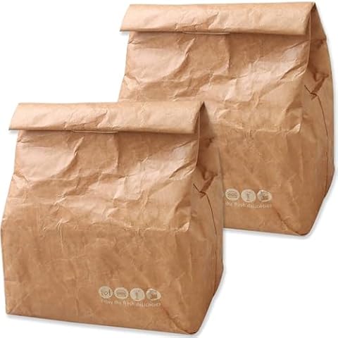 EYUNSTAR 2 Pack Insulated Brown Paper Lunch Bags Reusable, Retro Lunch Sacks for Adults Work Office, Brown Paper - 10" x 8" x 4.3" Cover