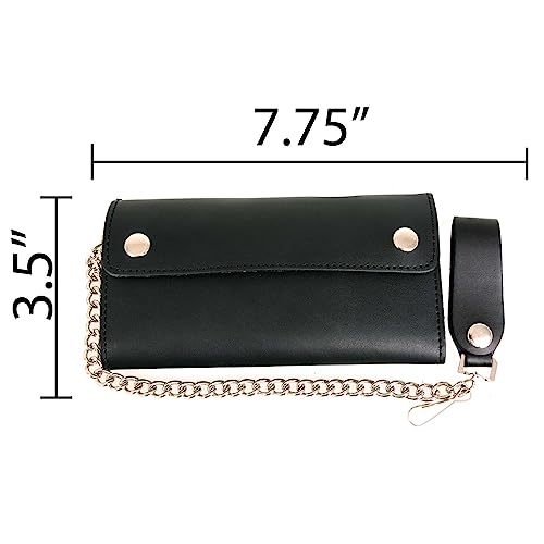 Image of Milwaukee Leather MLW7889 Men's 7.5 inch Black Premium Leather Soft Biker Wallet - Bi-Fold Anti-Theft Stainless Steel Chain