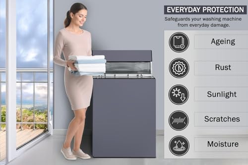 Image of Wings Star Waterproof Top Load Fully Automatic Washing Machine Cover for 6 kg, 6.5 kg, 7kg & 7.5 kg (Grey) - 59 x 59 x 86 cms