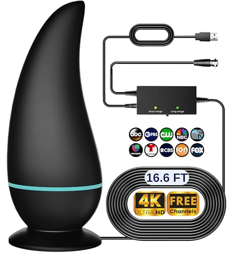 TV Antenna for Local Channels - Signal Reception 2800+ Miles Long Range TV Antenna Indoor with Amplifier Signal Booster - Digital Indoor Antenna for Smart TV - Supports HDTV 4K HD (CurvePlate)
