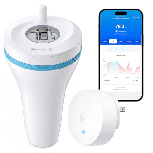GoveeLife Smart Wireless Pool Thermometer P2 with WiFi Gateway, Easy Read Digital Floating Thermometer with IP68 Waterproof, Ultra 1082ft, Water Thermometer with Alarm, for Swimming, Ice Bath, Pond